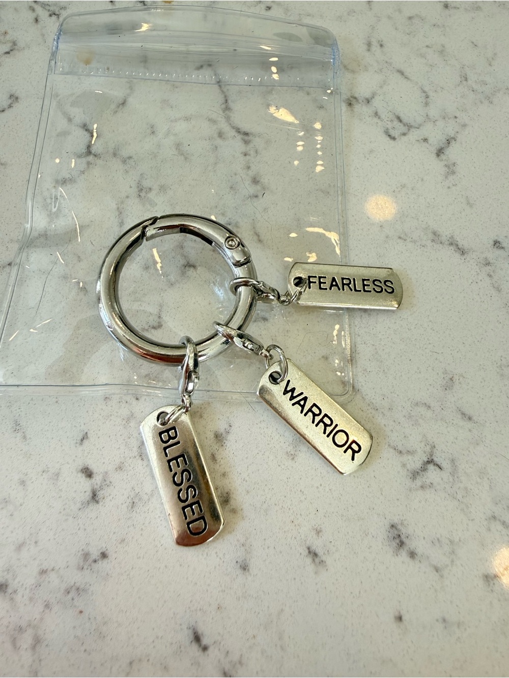 Inspirational Bag Charm or Keyring - Blessed, Warrior, Fearless
